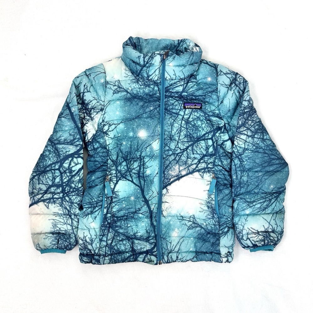 Patagonia Kids Girls Moontree Blue Puffer Insulated Full Zip Down Sweater M 7-8